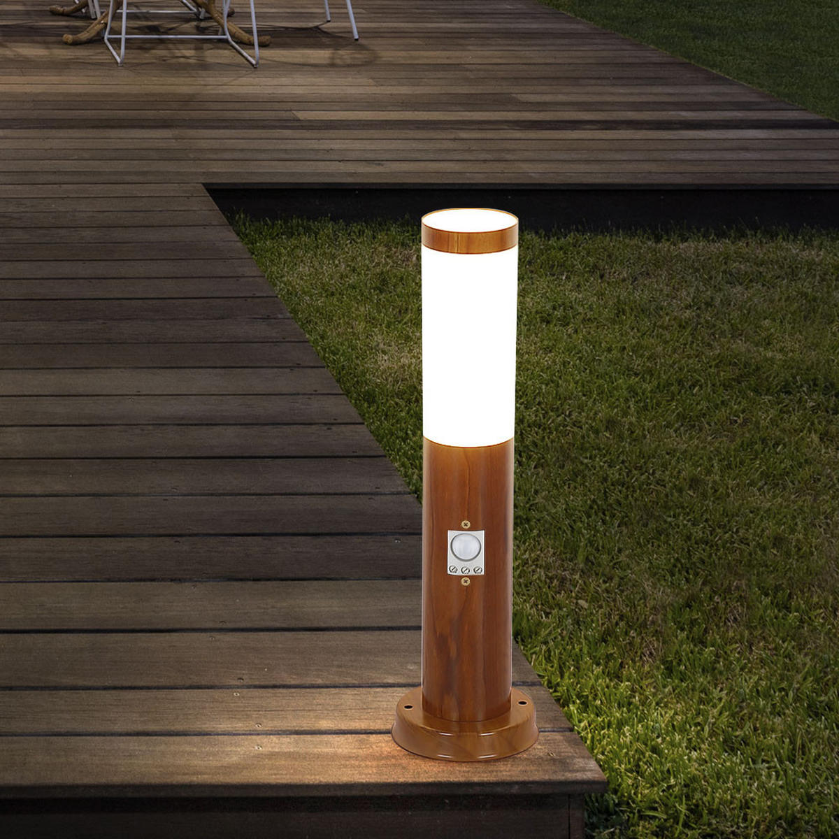 LED AUSSENLEUCHTE BOSTON Holzoptik Braun - Braun, Metall (12.7/12.7/45cm) - Globo Lighting