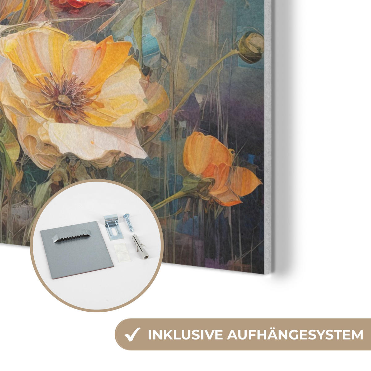 AKUSTIKBILD Blumen - Aquarell - Kunst - Botanisch - Natur Akustikpaneele 90x60 cm - Orange, Kunststoff (90/60/0.9cm) - MuchoWow