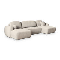 WOHNLANDSCHAFT SAVONA P Creme Kordstoff mit Schlaffunktion - Creme, Holz (350/90/148cm) - MASSENO