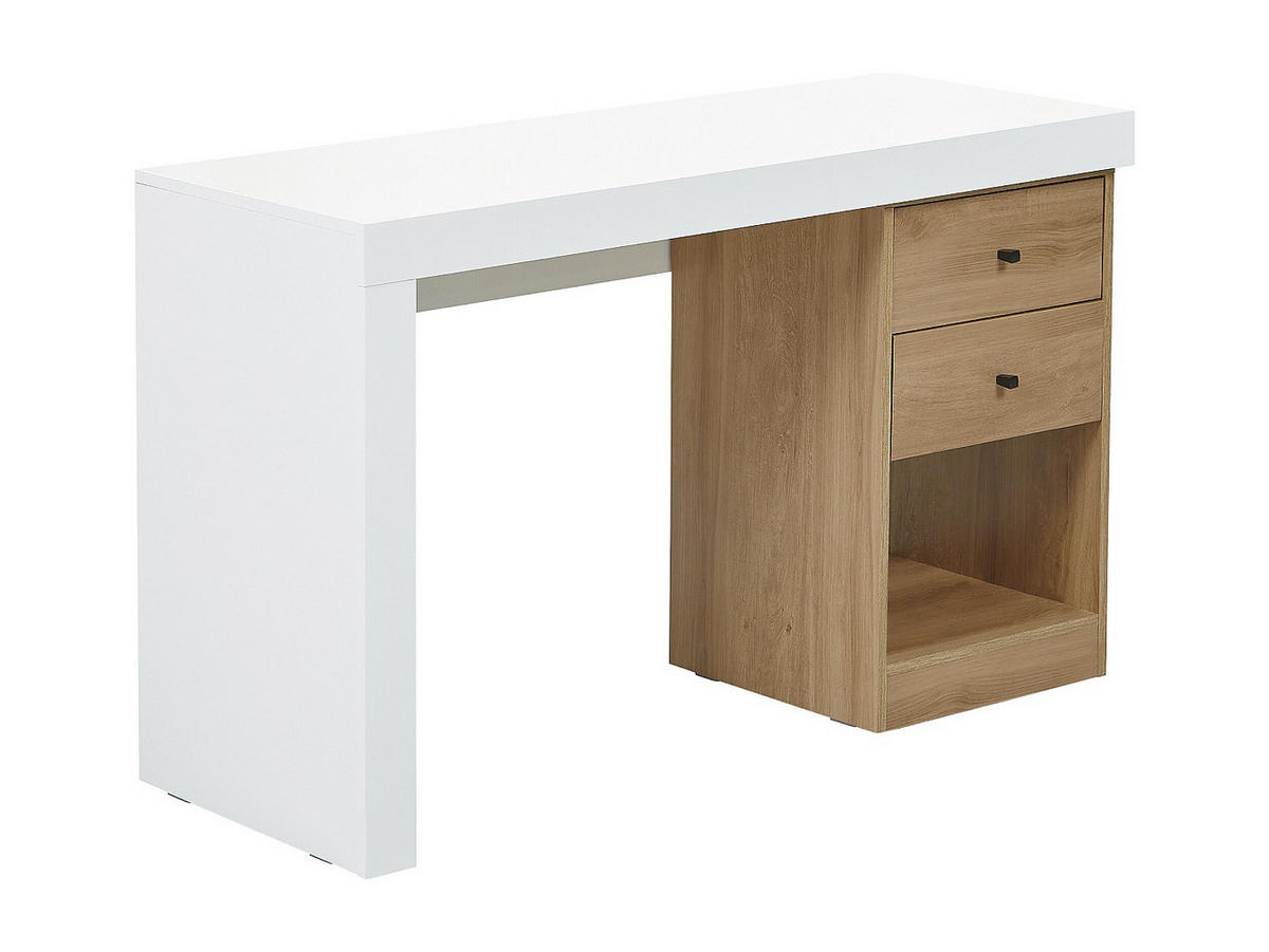 SCHREIBTISCH ausziehbar mit 2 Schubladen & 1 Ablage - Weiß & Eichefarben - EVAN - Naturfarben, Holz (46/140/75.3cm) - Vente-Unique