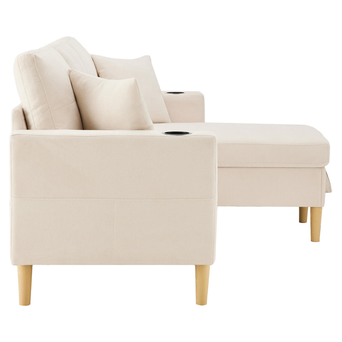 ECKSOFA L-Form Baumwoll-Leinen mit Stauraum und Getränkehaltern 175/129/90 cm Beige - Beige, Textil (175/129cm) - Redom