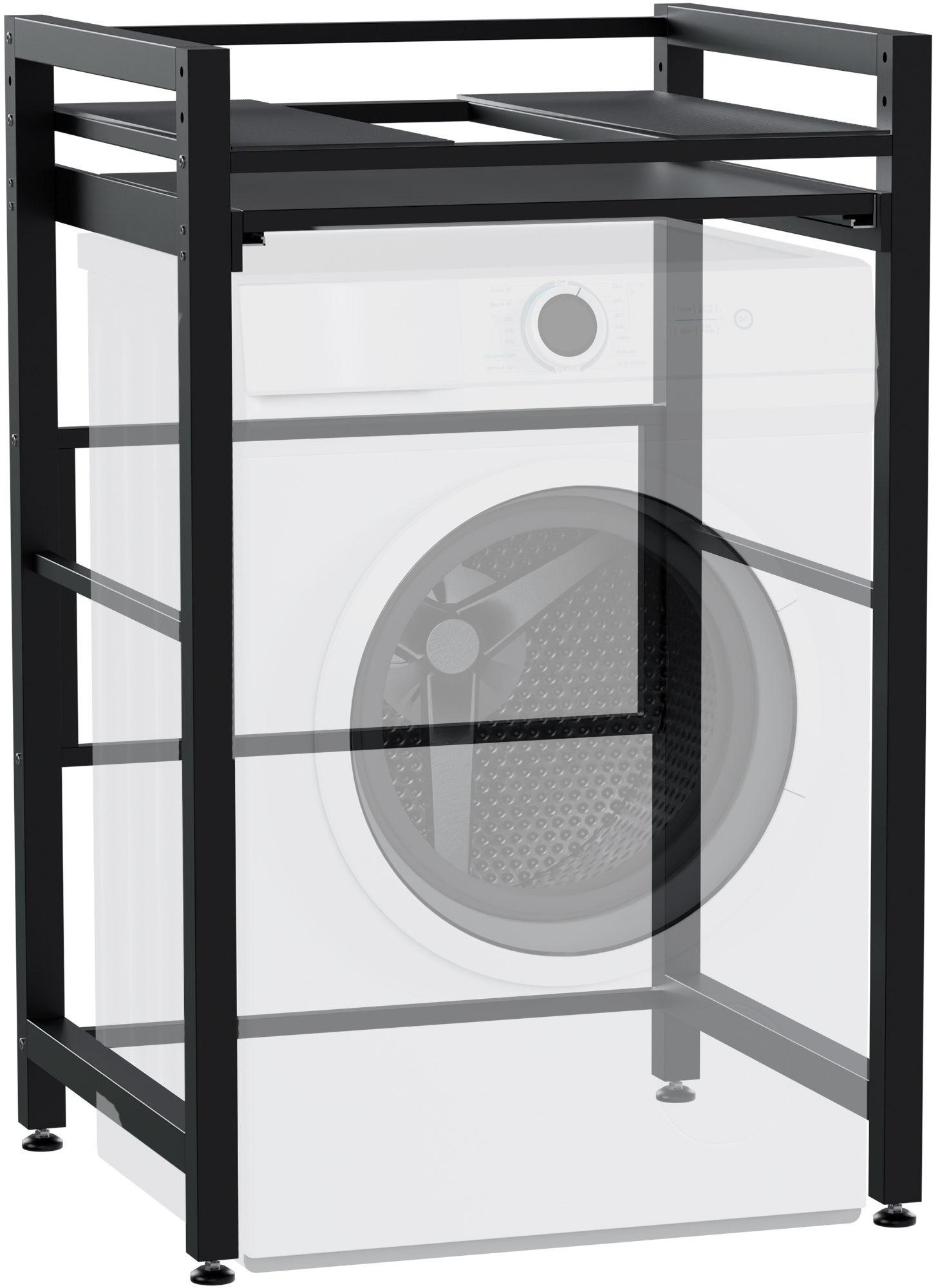 WASCHMASCHINENREGAL Klaus Ausziehboden 73x64x115cm Metall Schwarz Waschmaschinenuntergestell - Schwarz, Metall (73/115/64cm) - DELUKE