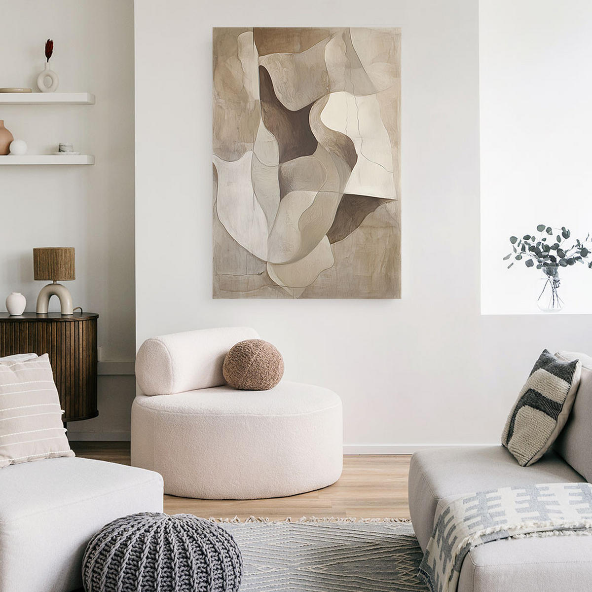 LEINWANDBILD Abstraktion Minimalismus Formen 80x120cm - Beige, Textil (80/120cm) - Feeby