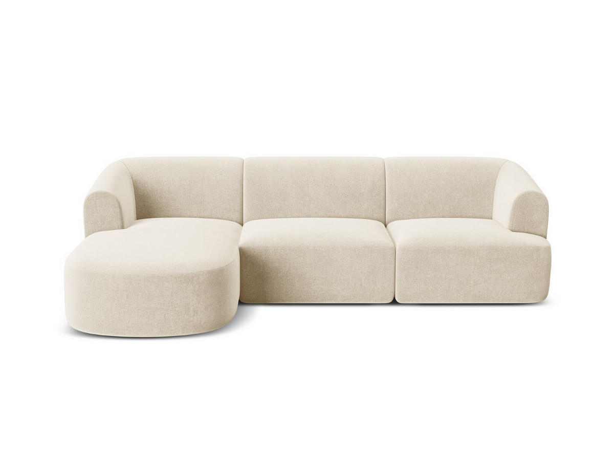 MODULARES-ECKSOFA links Campi aus Samt leichtes beige 4 Sitzplätze - Creme, Textil (156/256cm) - Cosmopolitan Design