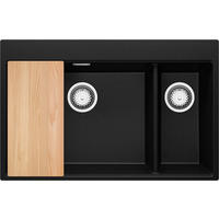 SPÜLBECKEN Oslo Duo, 2-er set Schwarz Metallic 78/50 cm 2 Becken + Ablauf-Set + Schneidebrett ab 80er Unterschrank - Chromfarben/Schwarz Hochglanz, Kunststoff (78/20/50cm) - Primagran
