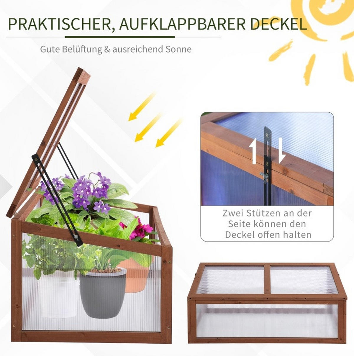 GEWÄCHSHAUS 100/40/65 cm Braun aus Holz mit aufklappbarer Abdeckung - Braun, Holz (65/40/100cm) - OKMYHOME