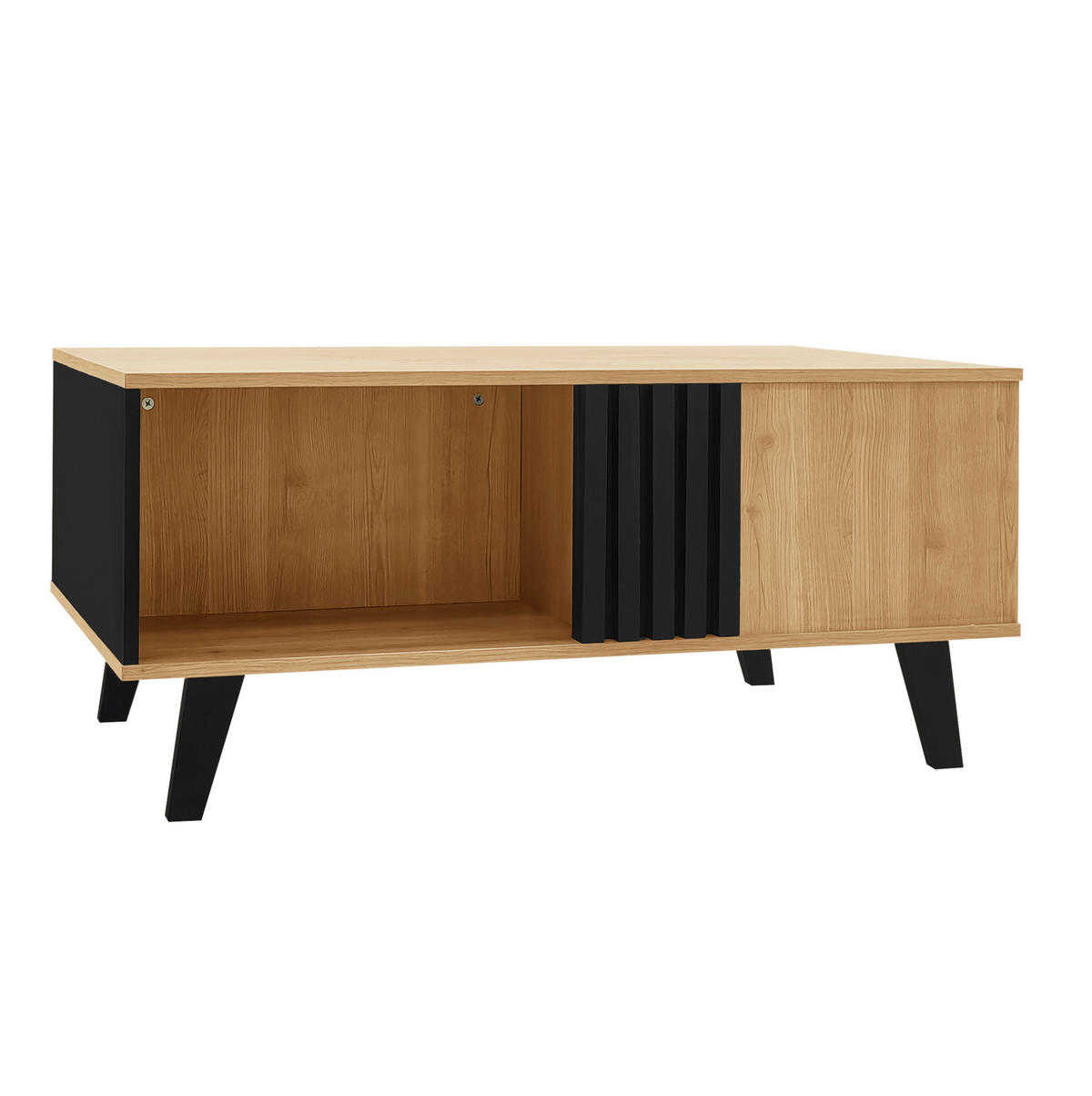COUCHTISCH 100/60 cm mit Stauraum in Natur/Schwarz - Naturfarben, Holzwerkstoff (100/60/45cm) - BEAOK