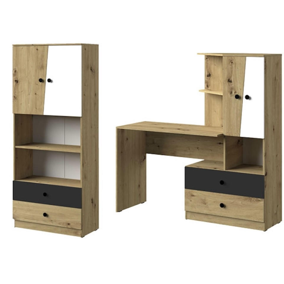ARBEITSZIMMER-SET Nero 2-teilig Artisan Eiche / Weiß-Schwarz-Matt 230 / 50 / 190cm - Eichefarben/Schwarz, Holz/Holzwerkstoff (230/190/50cm) - Feldmann-Wohnen
