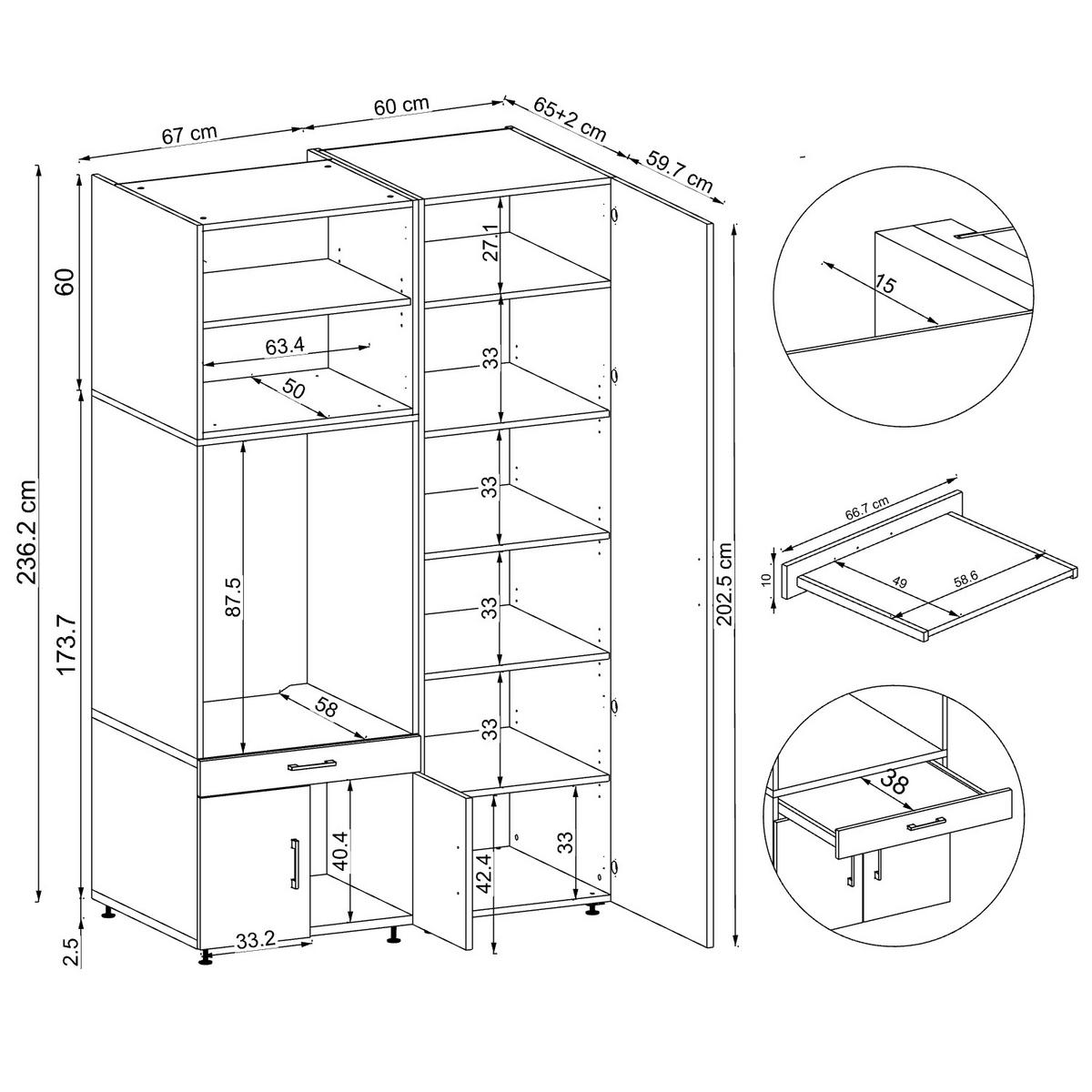 WASCHMASCHINENSCHRANK Serie 3 127cm Breit, 205cm Hoch - Weiß, Holzwerkstoff (127/205/67cm)