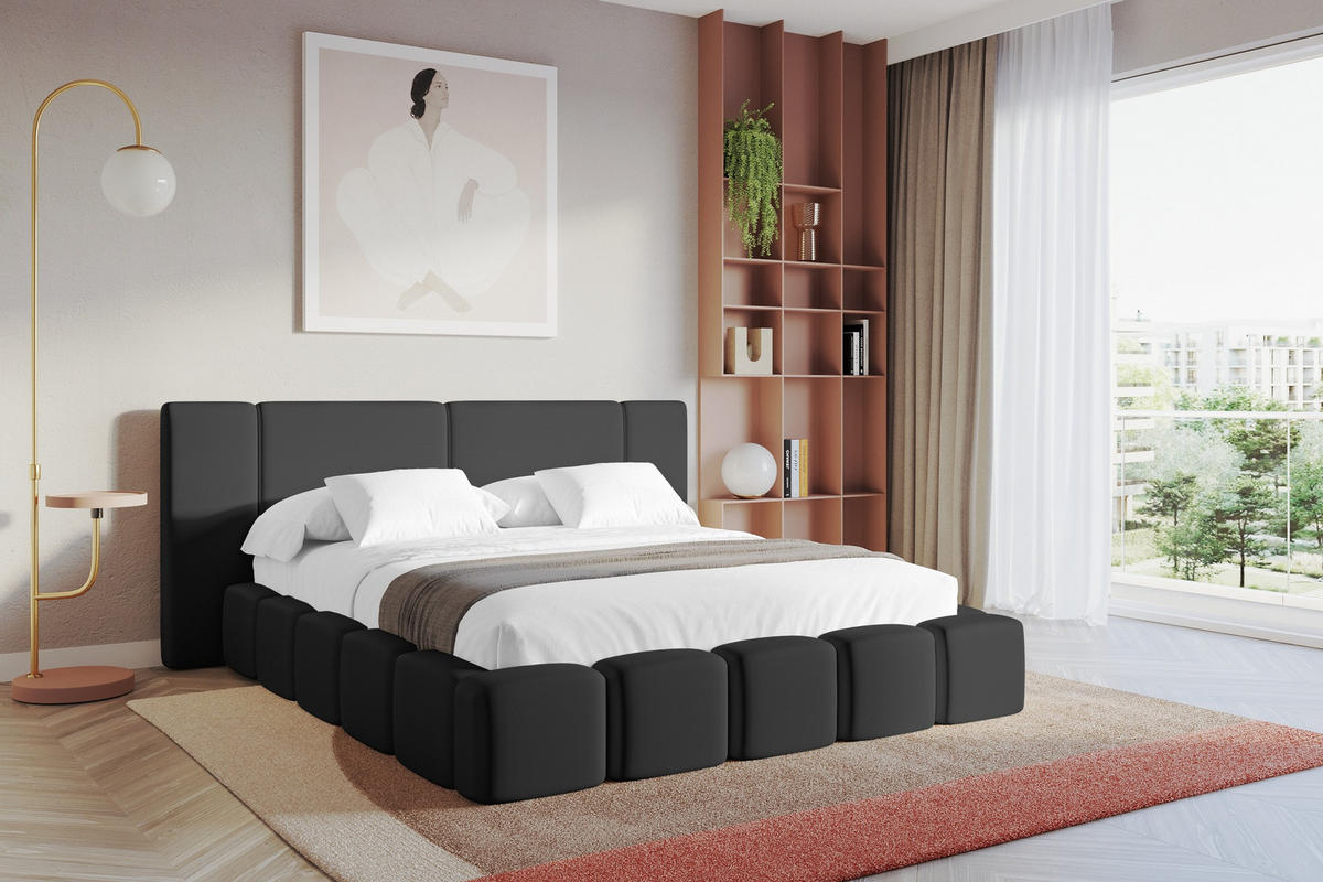 POLSTERBETT mit Bettkasten und Lattenrost, Bett mit Matratze H3/H4 - NILO 140x200 Schwarz - Schwarz Hochglanz, Holzwerkstoff/Textil (140/200cm) - ALTDECOR