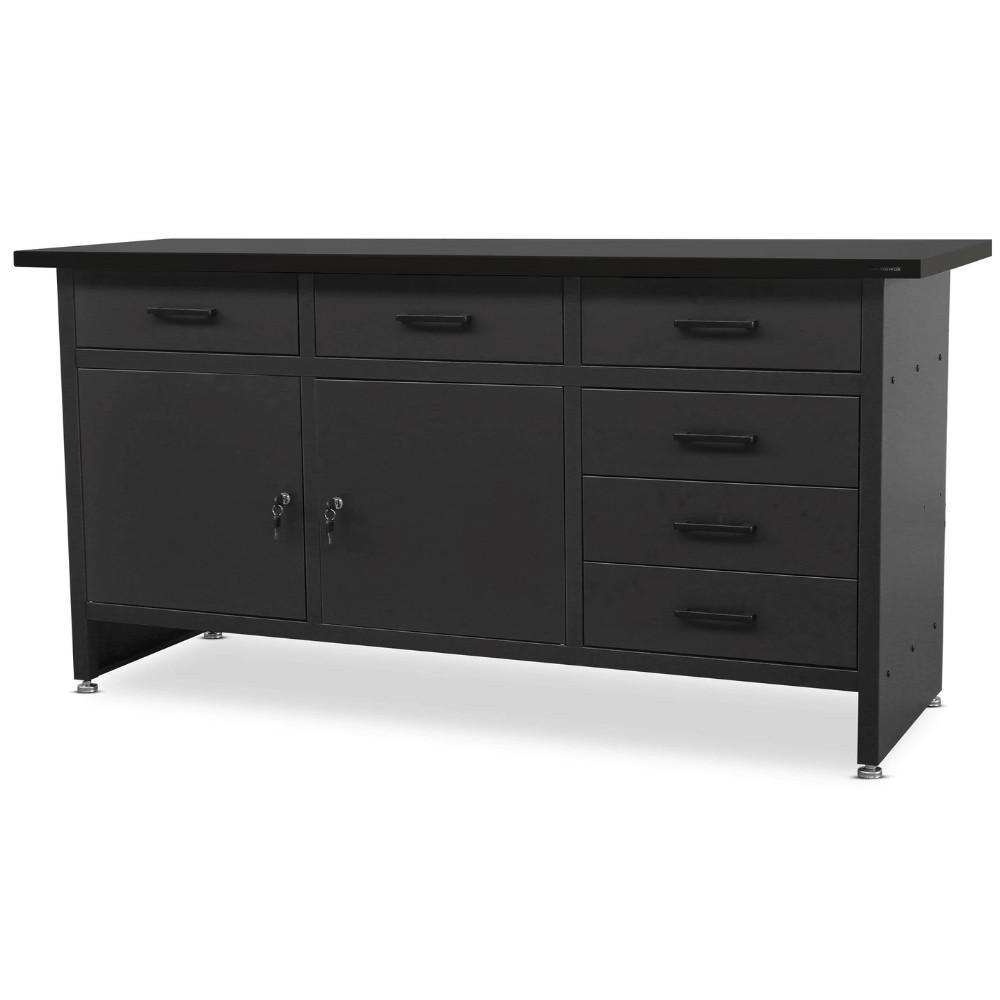 WERKBANK Werkstatt KARL 2x Tür 85x170x60cm All Black - Schwarz, Metall (170/85/60cm) - DELUKE