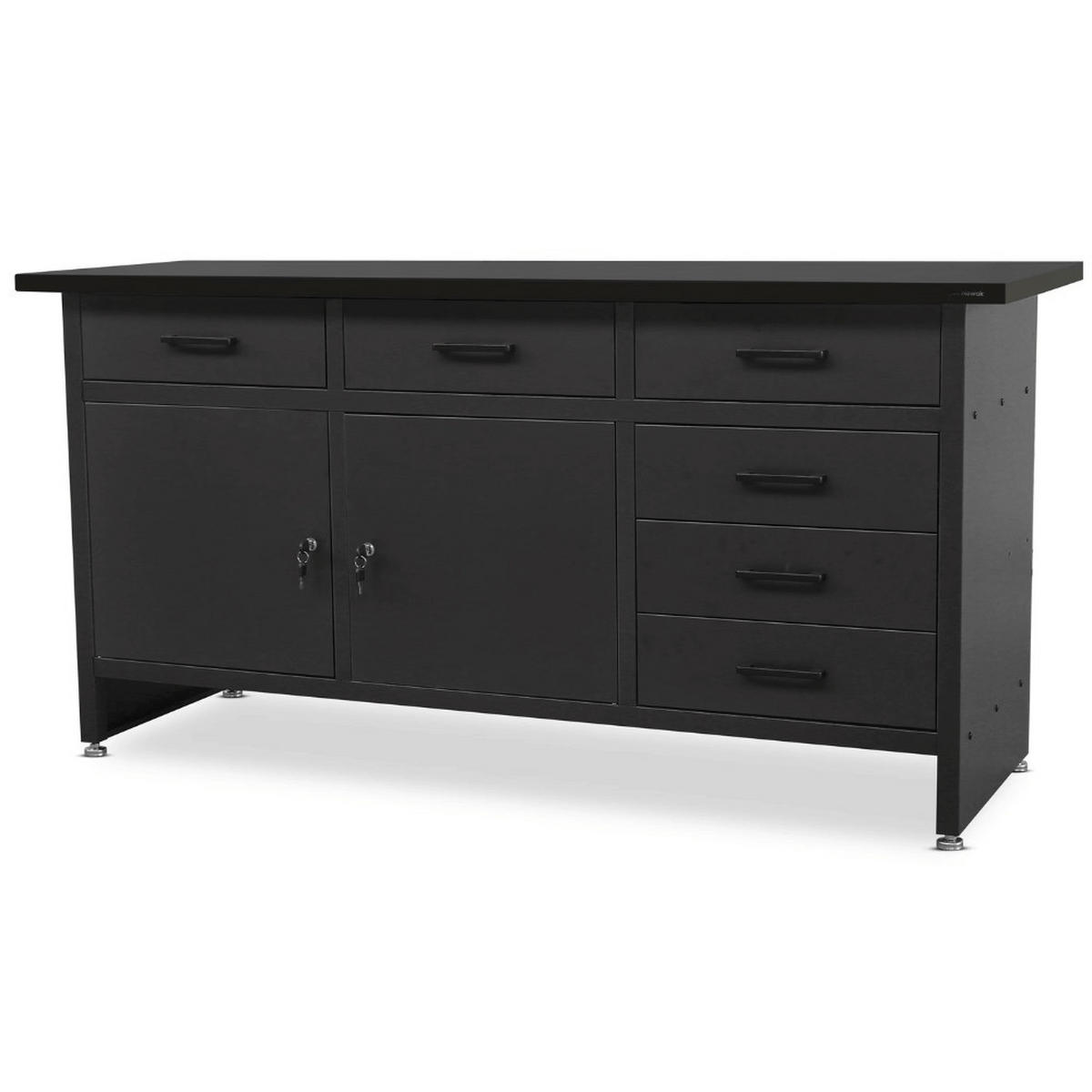 WERKBANK Werkstatt KARL 2x Tür 85x170x60cm All Black - Schwarz, Metall (170/85/60cm) - DELUKE