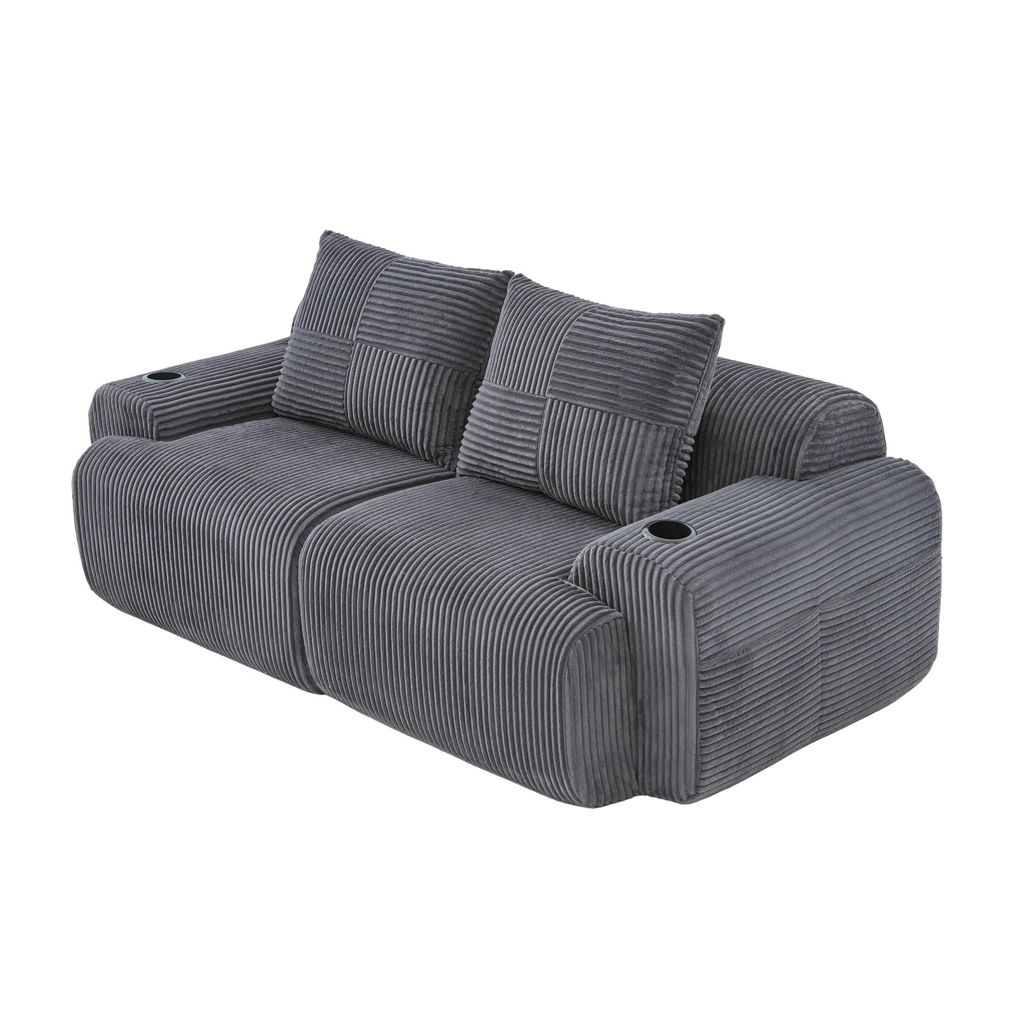 OKWISH POHOVKA 200/99/80 cm tmavě šedá z manšestru s držákem na nápoje a boční kapsou