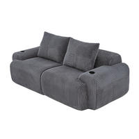 POHOVKA 200/99/80 cm tmavě šedá z manšestru s držákem na nápoje a boční kapsou - tmavě šedá, textil (99/80/200cm) - OKWISH