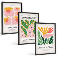 BILDER SET 3er Set - 40x60 cm Schwarzer Rahmen - Blumen und Blätter – moderne Poster - Schwarz, Kunststoff (40/60cm) - TULUP
