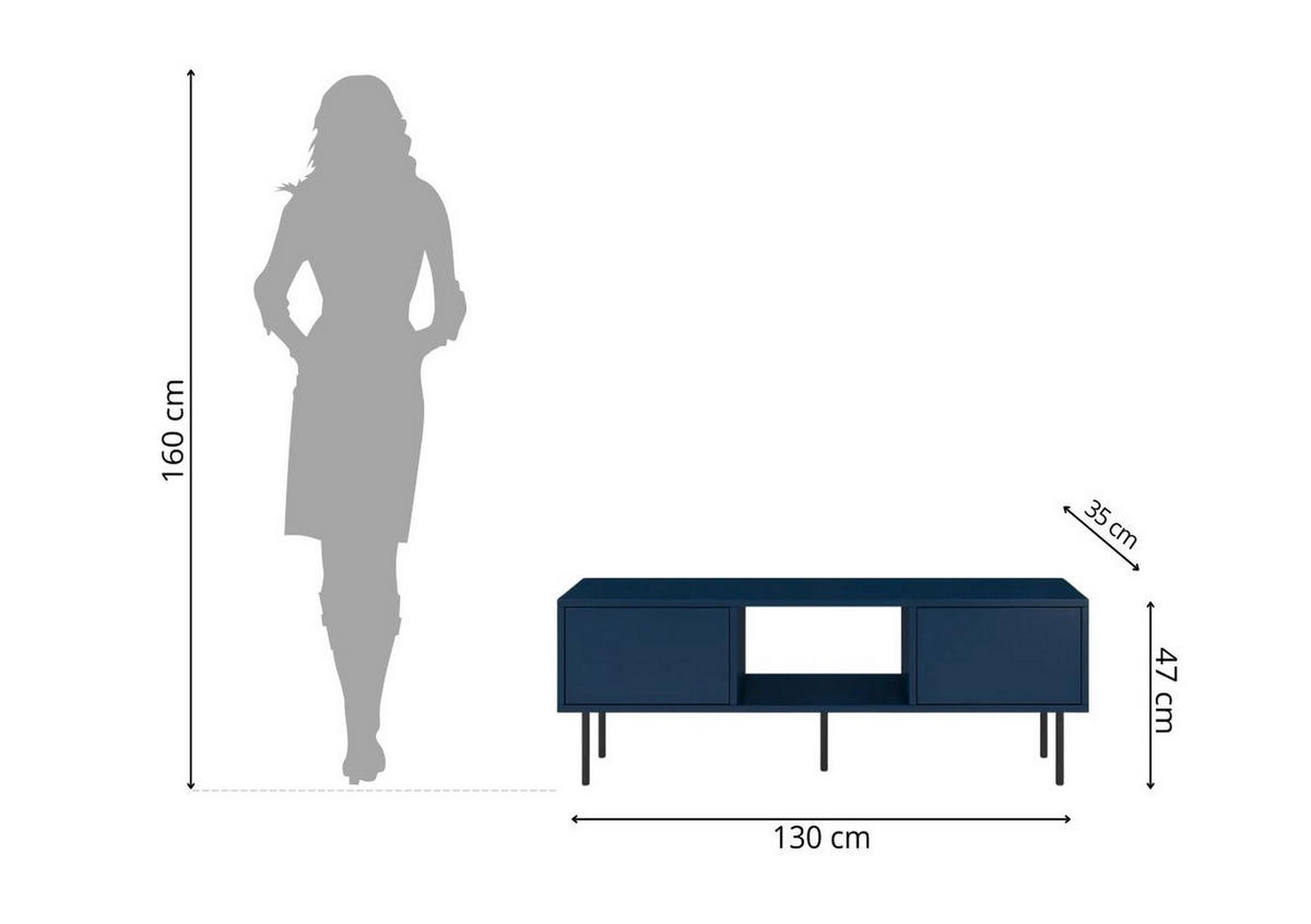 LOWBOARD Mirka, Marinblau, Push to Open System, Minimalistisch - Schwarz/Dunkelblau, Holzwerkstoff/Metall (130/47/35cm) - Dancan