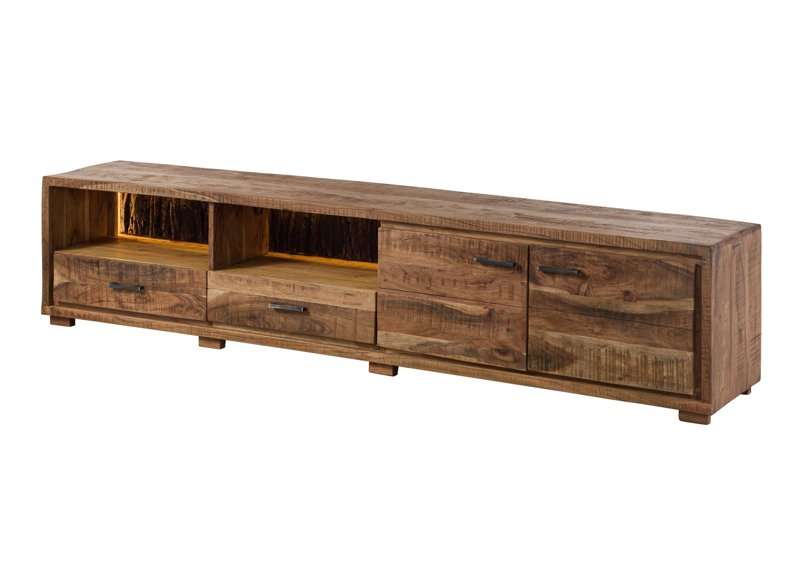TV-BOARD Akazie 220x40x47 natur lackiert BARK #110 - Naturfarben, Holz (220/47/40cm) - Massivmoebel24