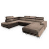 WOHNLANDSCHAFT SIENA L-S Beige Velours-Stoff mit Schlaffunktion - Beige, Holz (335/89/190cm) - MASSENO