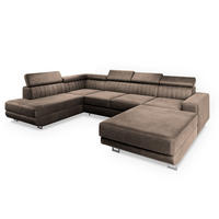 WOHNLANDSCHAFT SIENA L-S Beige Velours-Stoff mit Schlaffunktion - Beige, Holz (335/89/190cm) - MASSENO