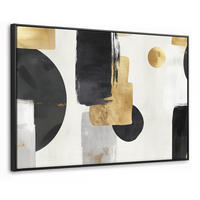 LEINWAND Bilder mit Rahmen - Gold - Rechtecke - Kreise - Abstrakt - 90x60 - Weiß, Textil (90/60cm) - MuchoWow