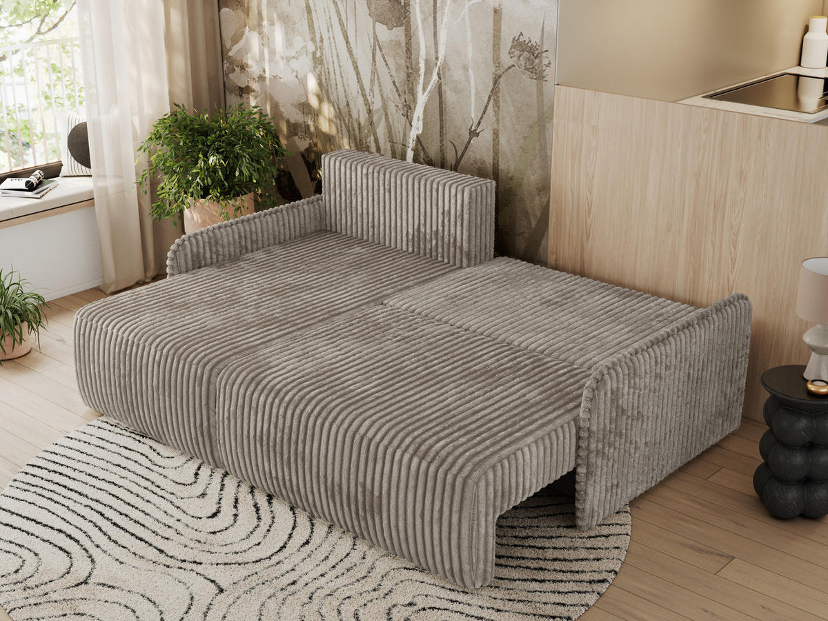 ECKSCHLAFSOFA ARPA L Hellbraun Cord - links - Hellbraun/Schwarz, Kunststoff/Textil (198/150cm) - MKS