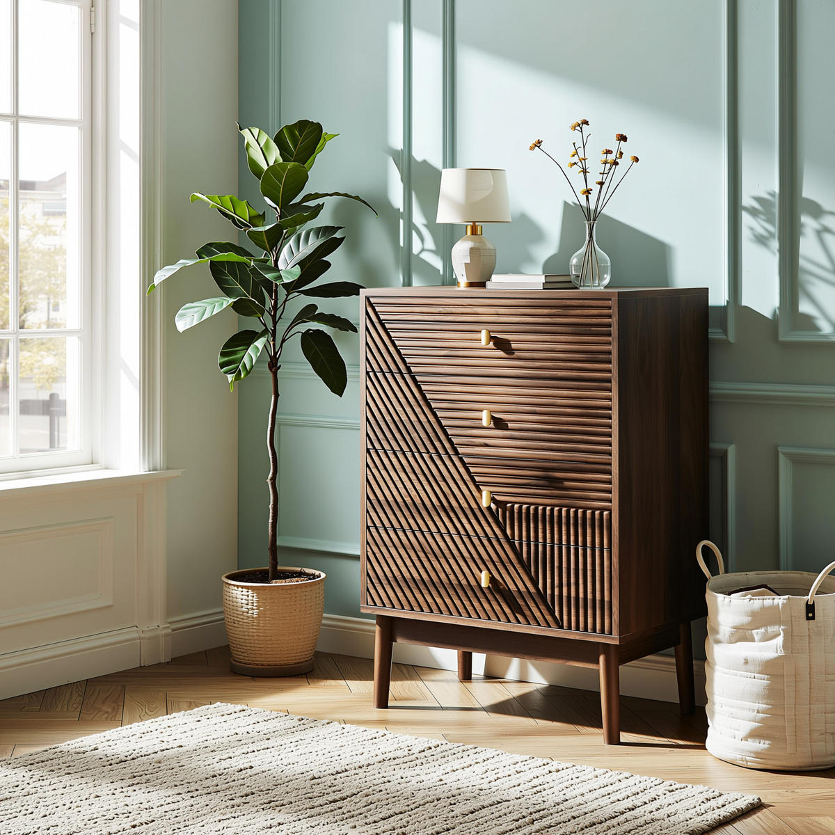 SIDEBOARD 60 cm Walnuss – Schubladenschrank mit 4 Schubladen & Massivholzbeinen Modern - Walnussfarben/Braun, Holzwerkstoff (60/90/40cm) - Urban Meuble