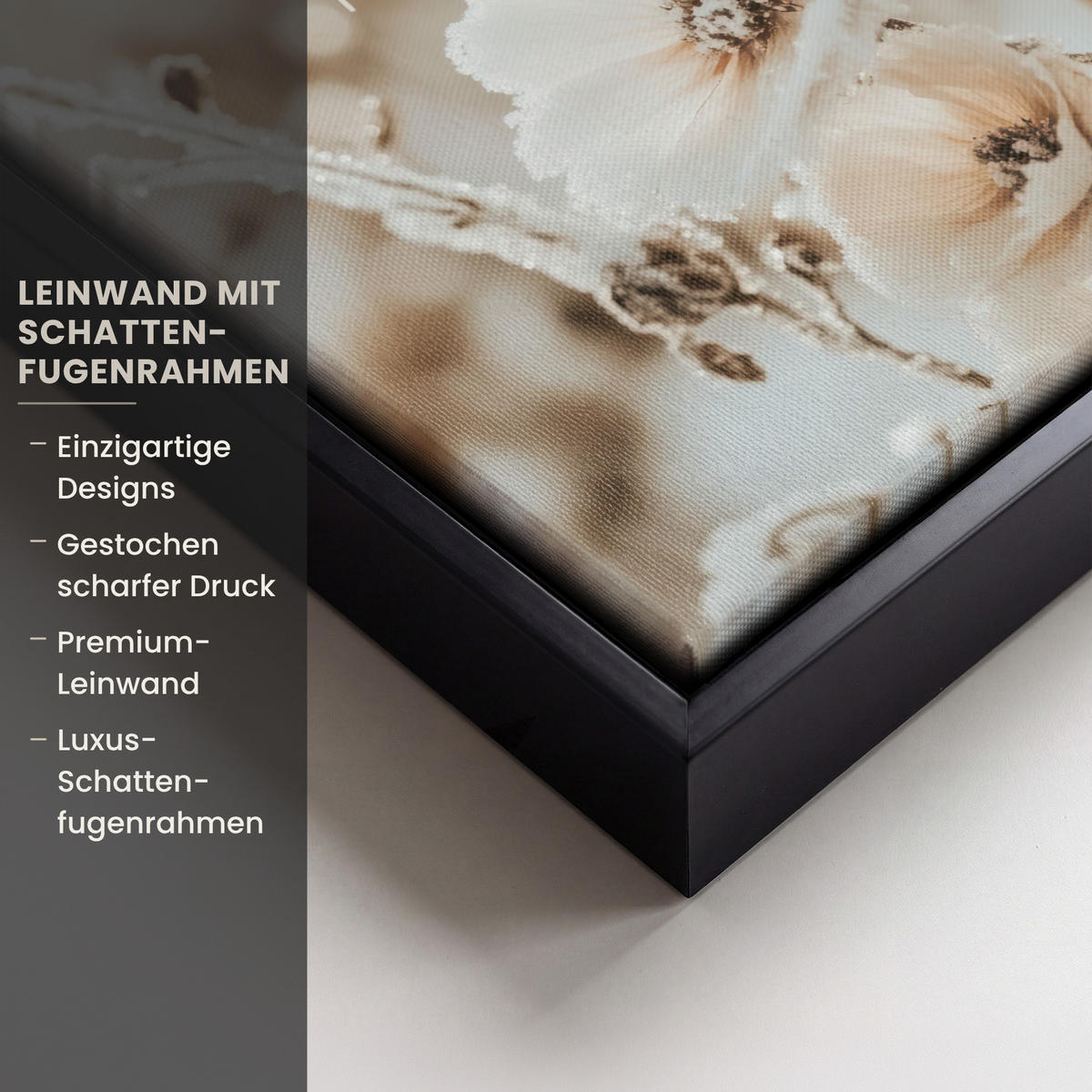 LEINWAND Bilder mit Rahmen - Blumen - Winter - Weiß - Schnee - Beige - 20x20 - Creme, Textil (20/20cm) - MuchoWow