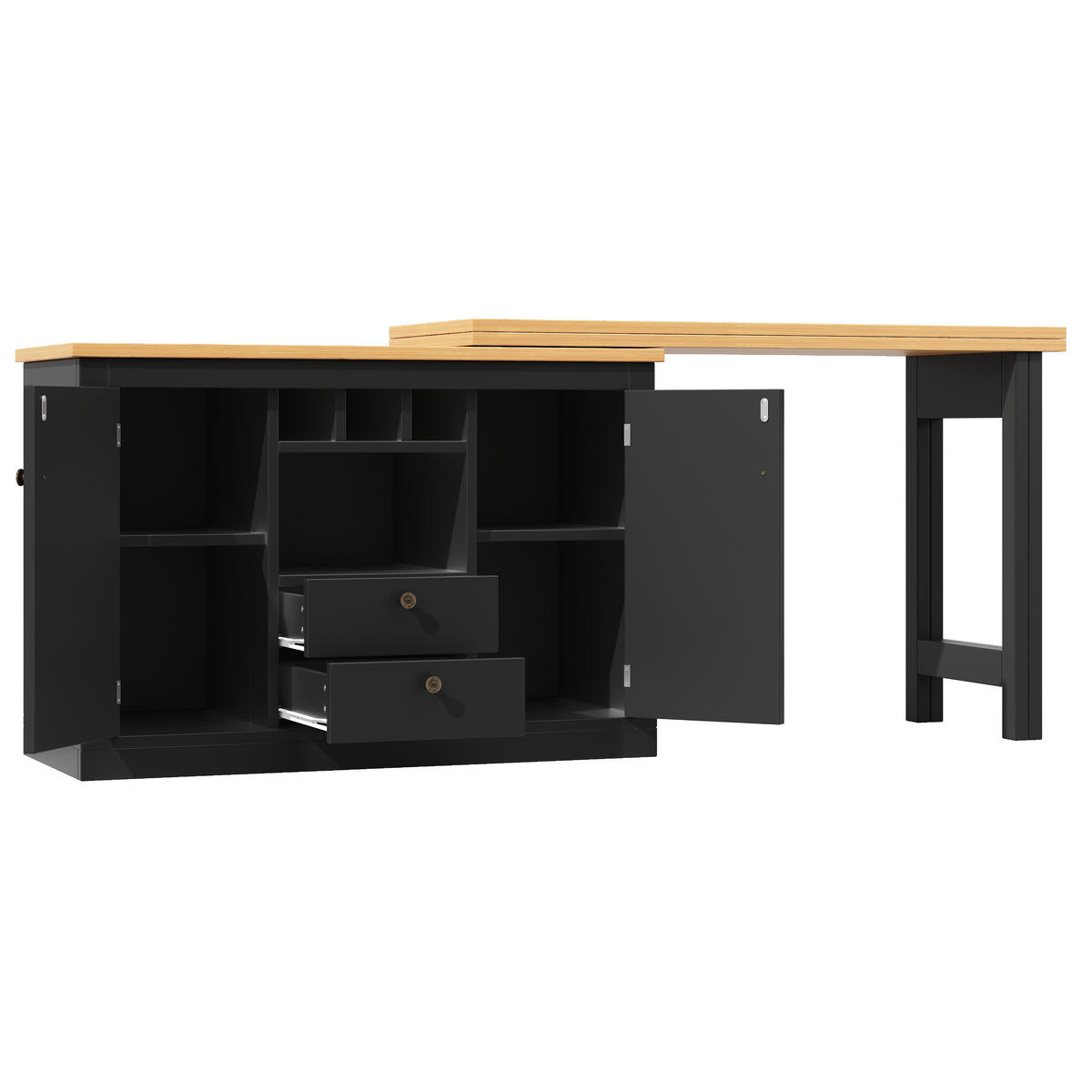 BARTISCH 120-180/40/76 cm mit Stauraum und drehbarer Ausziehfunktion - Schwarz, Holzwerkstoff (40/180/76cm) - BEAOK