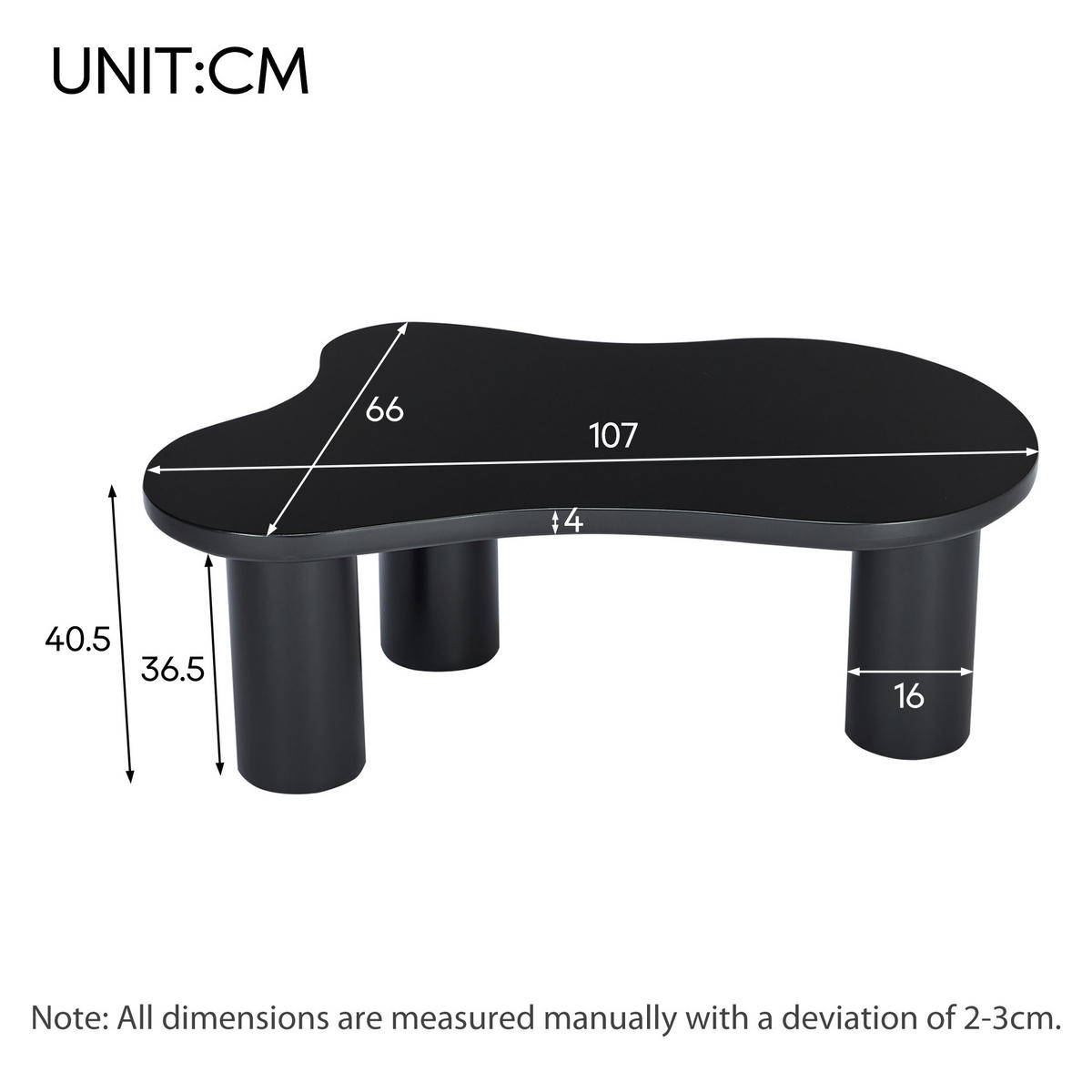 COUCHTISCH DE-130 Wolkenform Schwarz - Schwarz, Holzwerkstoff (66/107/41cm) - ComfortXL