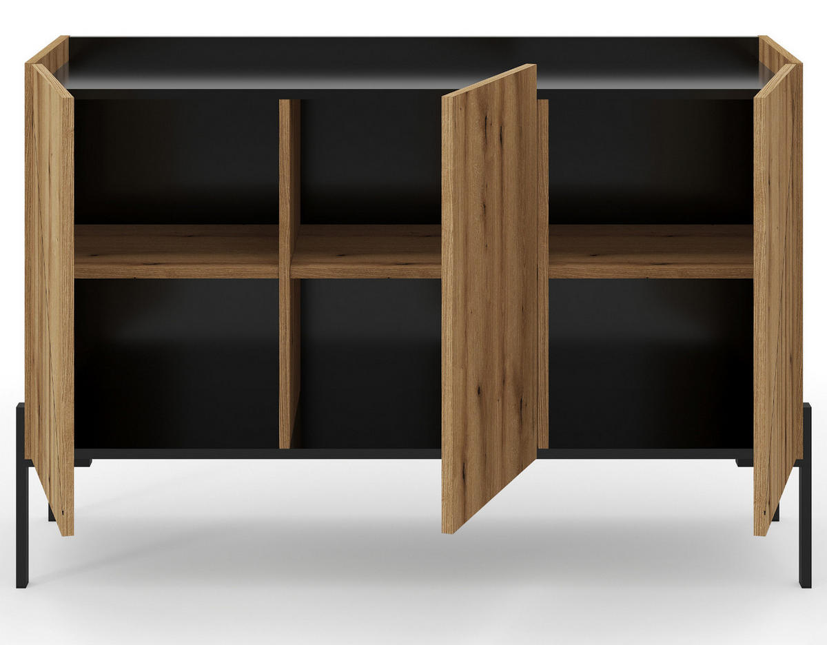 SIDEBOARD Evoke Eiche, Kommode 120 x 81 cm mit Soft-Close - Eichefarben/Schwarz, Holzwerkstoff/Metall (120/81/40cm) - Inn.Furn