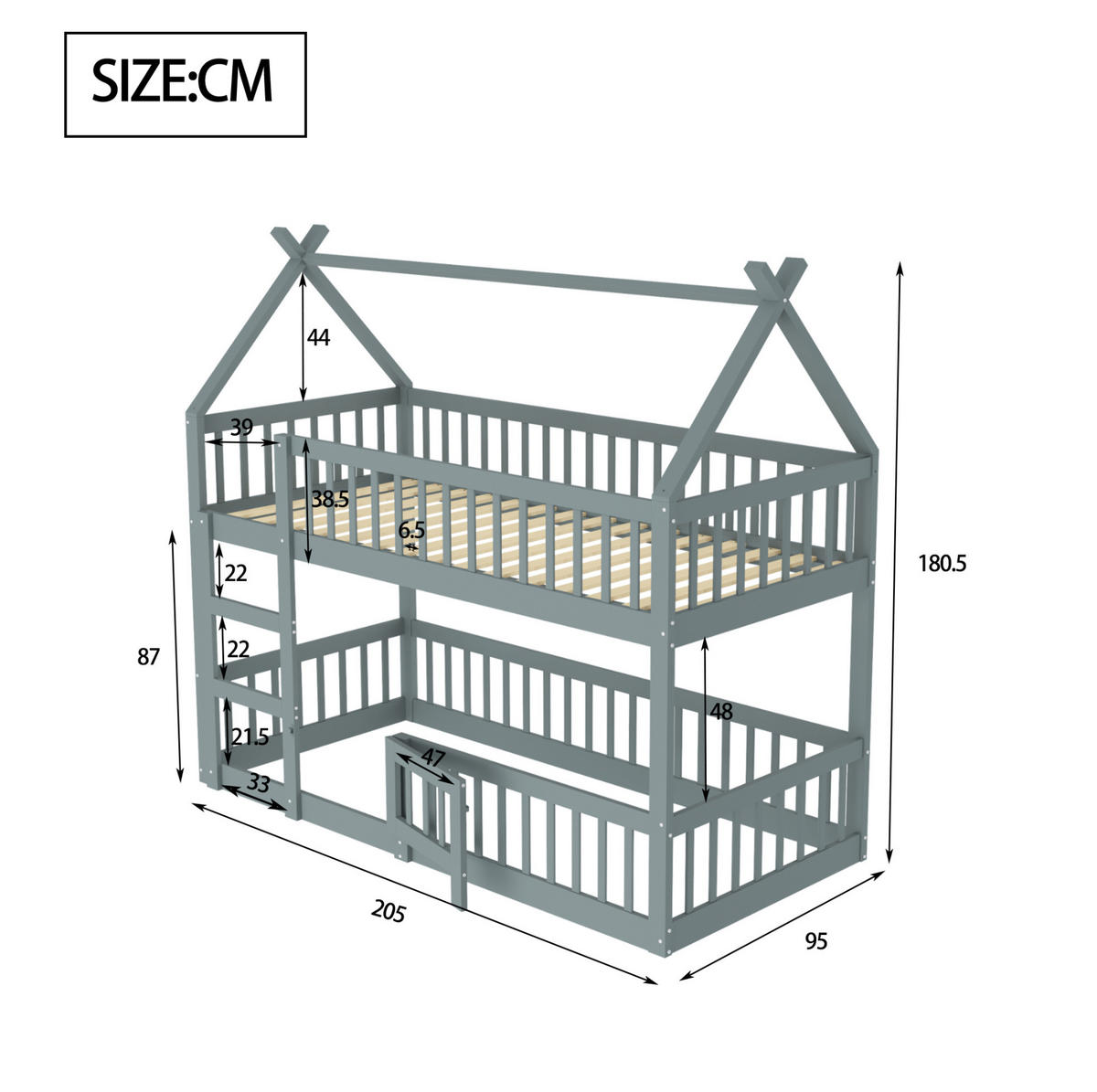 ETAGENBETT 90/200 cm Grau mit Treppe - Grau, Holz (90/200cm) - MIVRAY