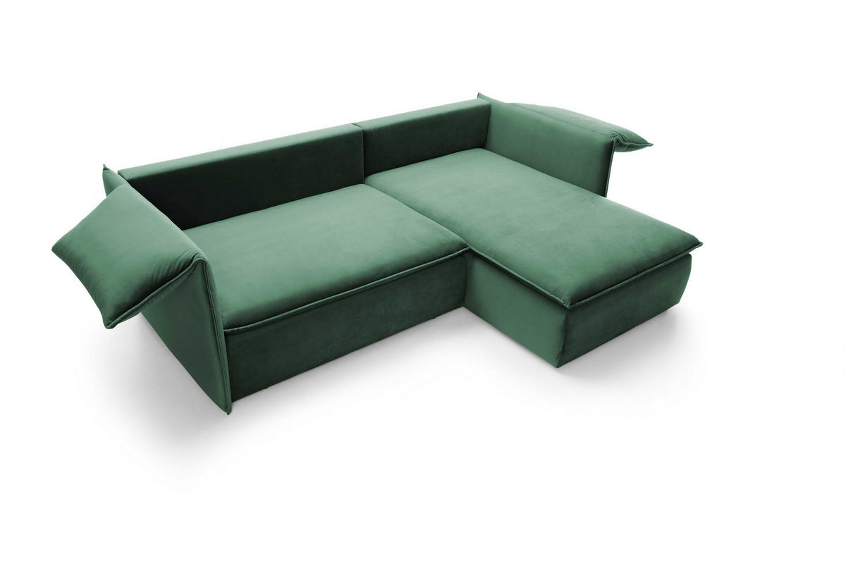 ECKSOFA PREGIO Grün Plüsch-Stoff mit Schlaffunktion - Grün, Holz (230/166cm) - MASSENO