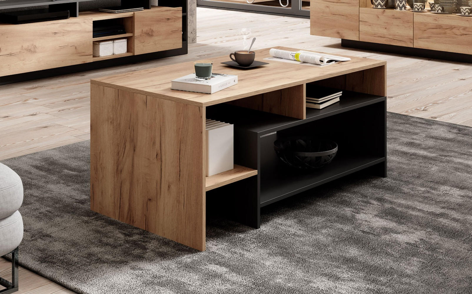 COUCHTISCH Alva Craft Gold Oak / anthrazit 120 / 60 / 53cm - Braun, Holz/Holzwerkstoff (60/120/53cm) - Feldmann-Wohnen