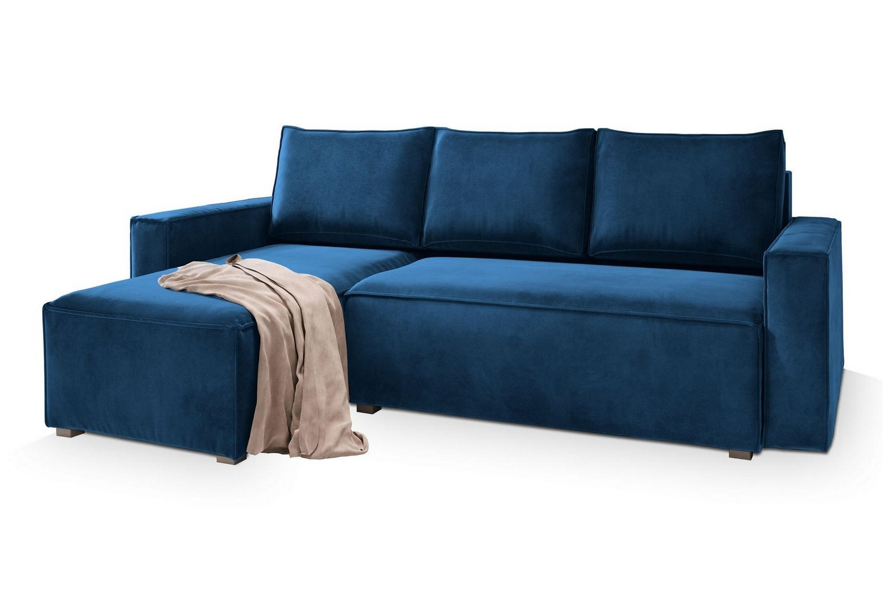 ROHOVÁ SEDAČKA SILES modrá - šedá/modrá, dřevo/textil (230/140cm) - MASSENO