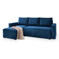 ROHOVÁ SEDAČKA SILES modrá - šedá/modrá, dřevo/textil (230/140cm) - MASSENO