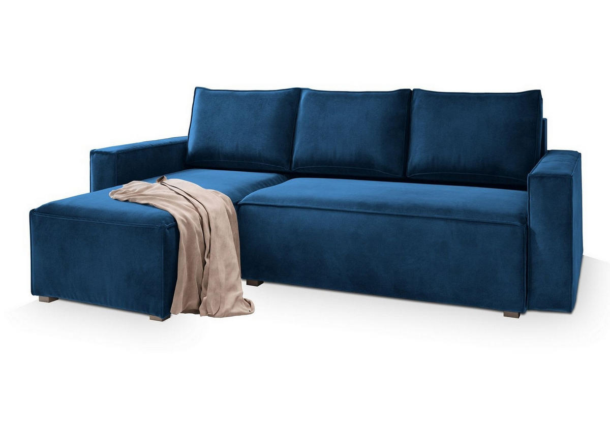 ROHOVÁ SEDAČKA SILES modrá - šedá/modrá, dřevo/textil (230/140cm) - MASSENO