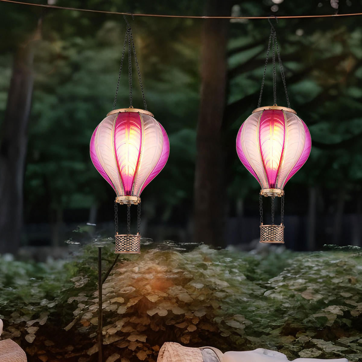 LED AUSSENLEUCHTE Solarleuchte Pink Feuer Effekt 2er Set - Multicolor, Kunststoff/Metall (14/14/46.5cm) - Globo Lighting