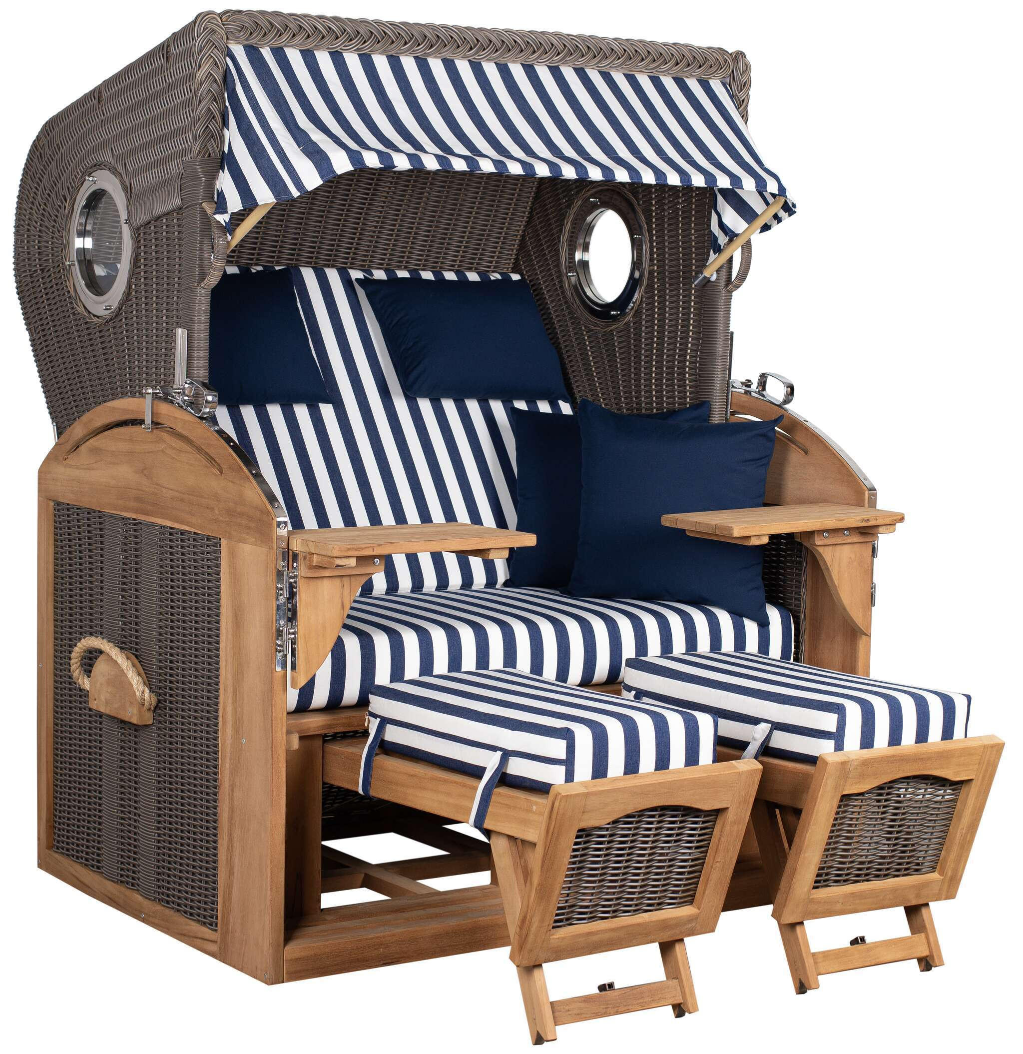 STRANDKORB XL Schillig Bullauge - Blau/Braun, Metall (142/170/95cm) - Mr. Deko