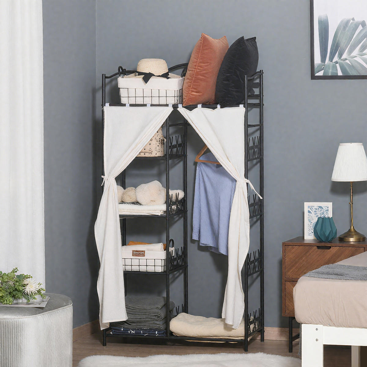 KLEIDERSCHRANK Schwarz 1 Stück - Schwarz, Metall (42/158.5/84cm) - GiPP