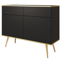 KOMMODE mit Schubladen Rodi - 2 Türen, Schwarz + Gold - Goldfarben/Schwarz, Holz/Metall (107/85/39cm) - Emporius