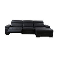 ECKSOFA Plutone Echtleder mit 1 x Relaxfunktion Schwarz - Schwarz, Leder/Metall (165/286cm)