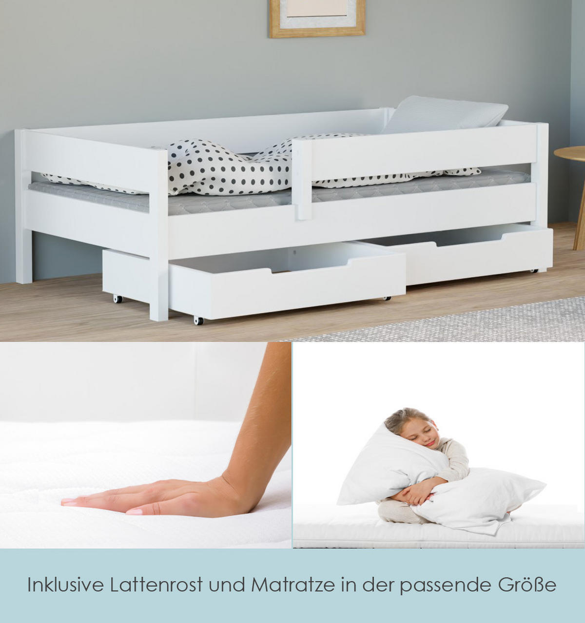 KINDERBETT Mix 160x80 weiß mit Schubladen und Matratze - Weiß, Holzwerkstoff (80/160cm) - LUKDOM