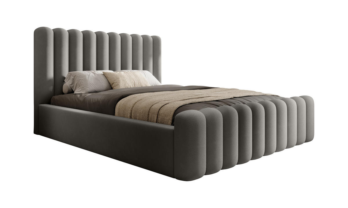 POLSTERBETT Bett Mona VII gepolstert modern, hochwertiger Stoff, Bettkasten, elegantes Design halbrund 140x200 cm, grau - Schwarz/Grau, Holzwerkstoff/Kunststoff (140/200cm) - DomoHome