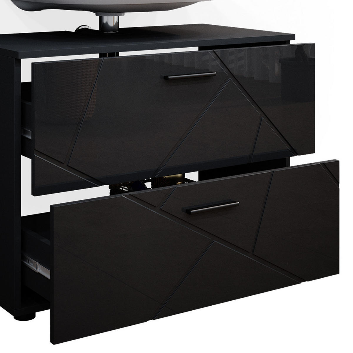 BADMÖBEL-SET Irma Anthrazit Hochglanz 2 Teile - Schwarz Hochglanz/Anthrazit, Holzwerkstoff (80/58.6/41cm) - Vicco