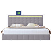 POLSTERBETT 160/200 cm grau mit LED-Beleuchtung und Kopfteil-Design - Grau, Textil (160/200cm) - OKWISH