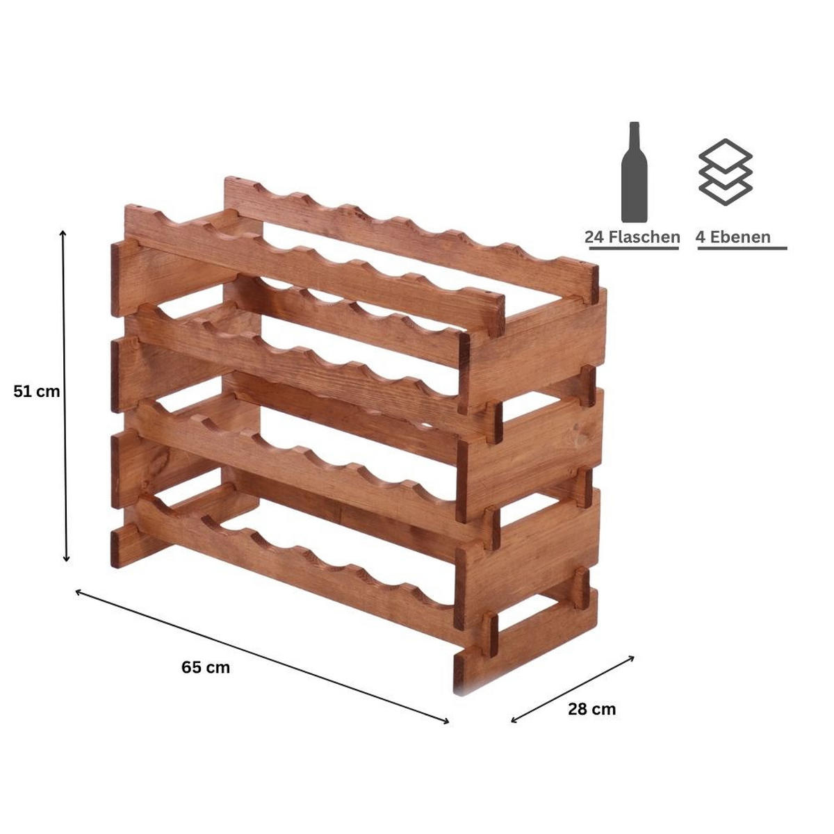 WEINREGAL VINOTECA FLEX PRO HxBxT 51x65x28cm 24 Flaschen auf 4 Ebenen Braun geölt - Braun, Holz (65/51/28cm) - PROREGAL