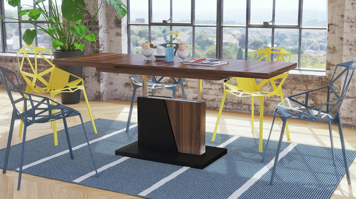 COUCHTISCH rechteckig Nussbaum Schwarz ausziehbar höhenverstellbar - Nussbaumfarben/Schwarz, Holzwerkstoff (70/120/60cm) - designimpex