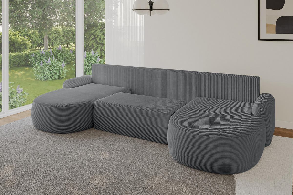 WOHNLANDSCHAFT mit Schlaffunktion und Bettkasten LIRA-U - 335x172x89 Dunkelgrau - Anthrazit, Holzwerkstoff/Textil (335/89/172cm) - ALTDECOR