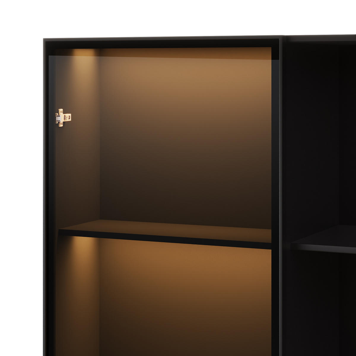 VITRINE 80cm Glas LED 3 Schubladen 3 Fächer modern - Schwarz, Holzwerkstoff (80/160/40cm) - FLIEKS