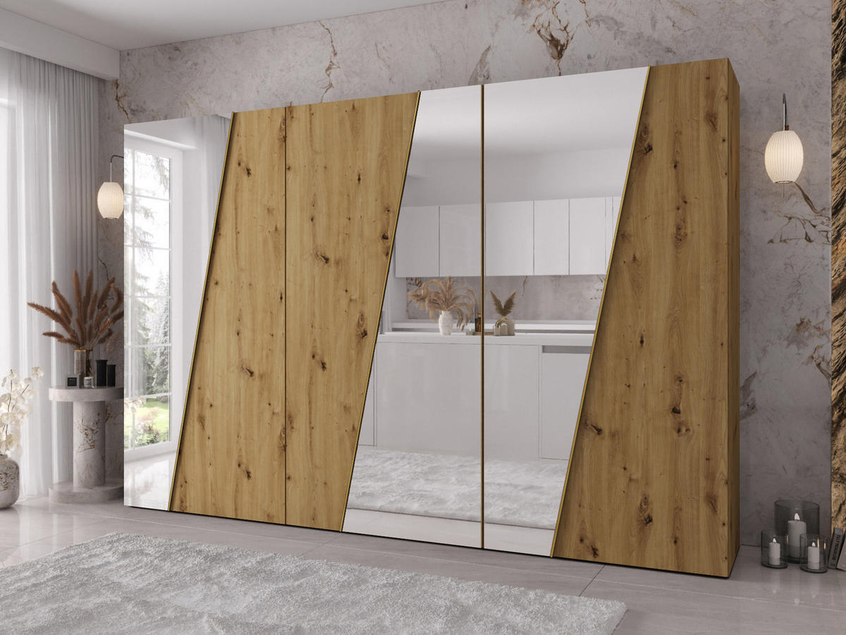 DREHTÜRENSCHRANK Zen 3L 300 cm - Goldfarben/Schwarz, Holzwerkstoff/Kunststoff (300/202/50cm) - MIRJAN24